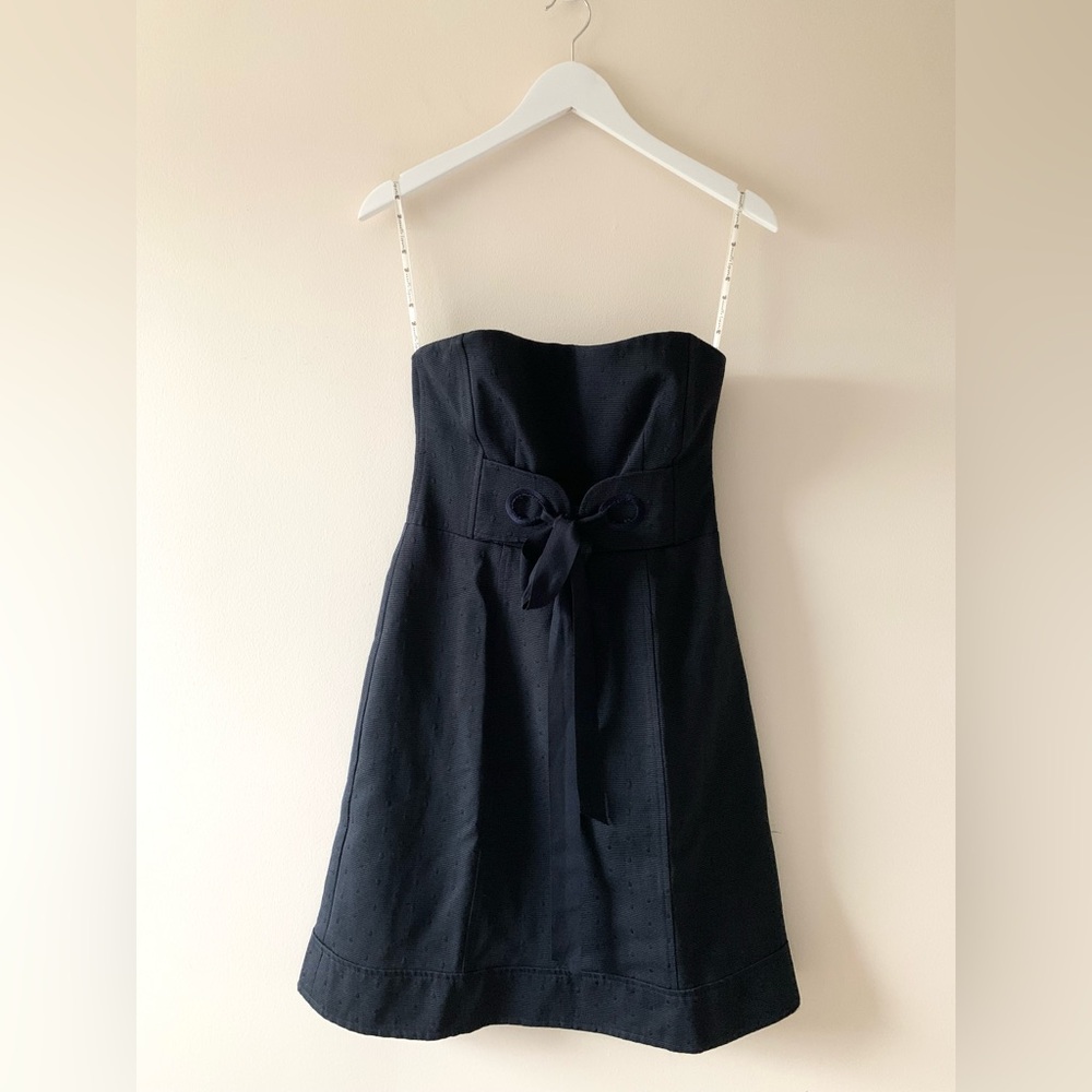 Nanette Lepore Vintage Navy Strapless Polka Dot Dress Size 4